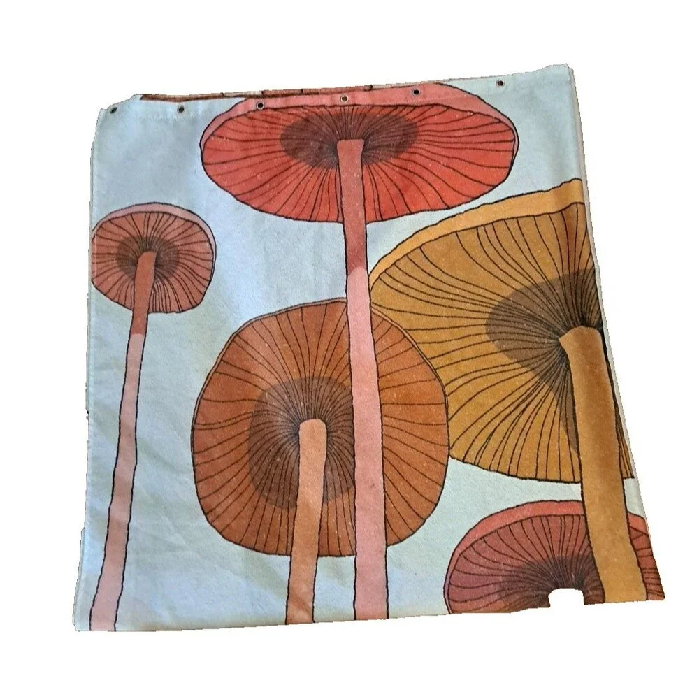 Funky Mushroom Fabric Shower Curtain Orange Yellow Psychedelic Retro Fairycore
